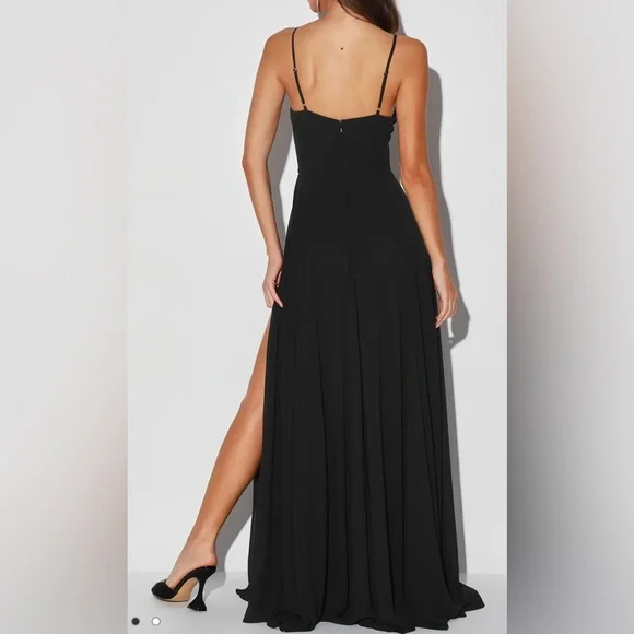 NWOT Lulus Cause for Commotion Black Pleated Bustier Maxi Dress - Picture 4 of 10